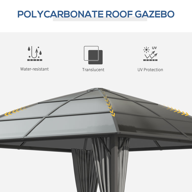 10' x 10' Dark Grey Hardtop Gazebo with Polycarbonate Roof