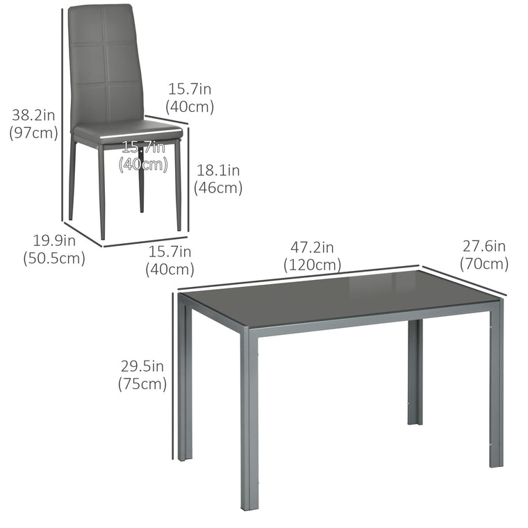 5-Piece Rectangular Glass Dining Set - Grey