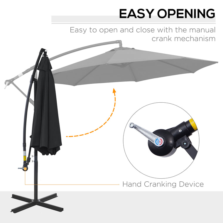 9.7ft Black Offset Cantilever Umbrella with 8 Ribs
