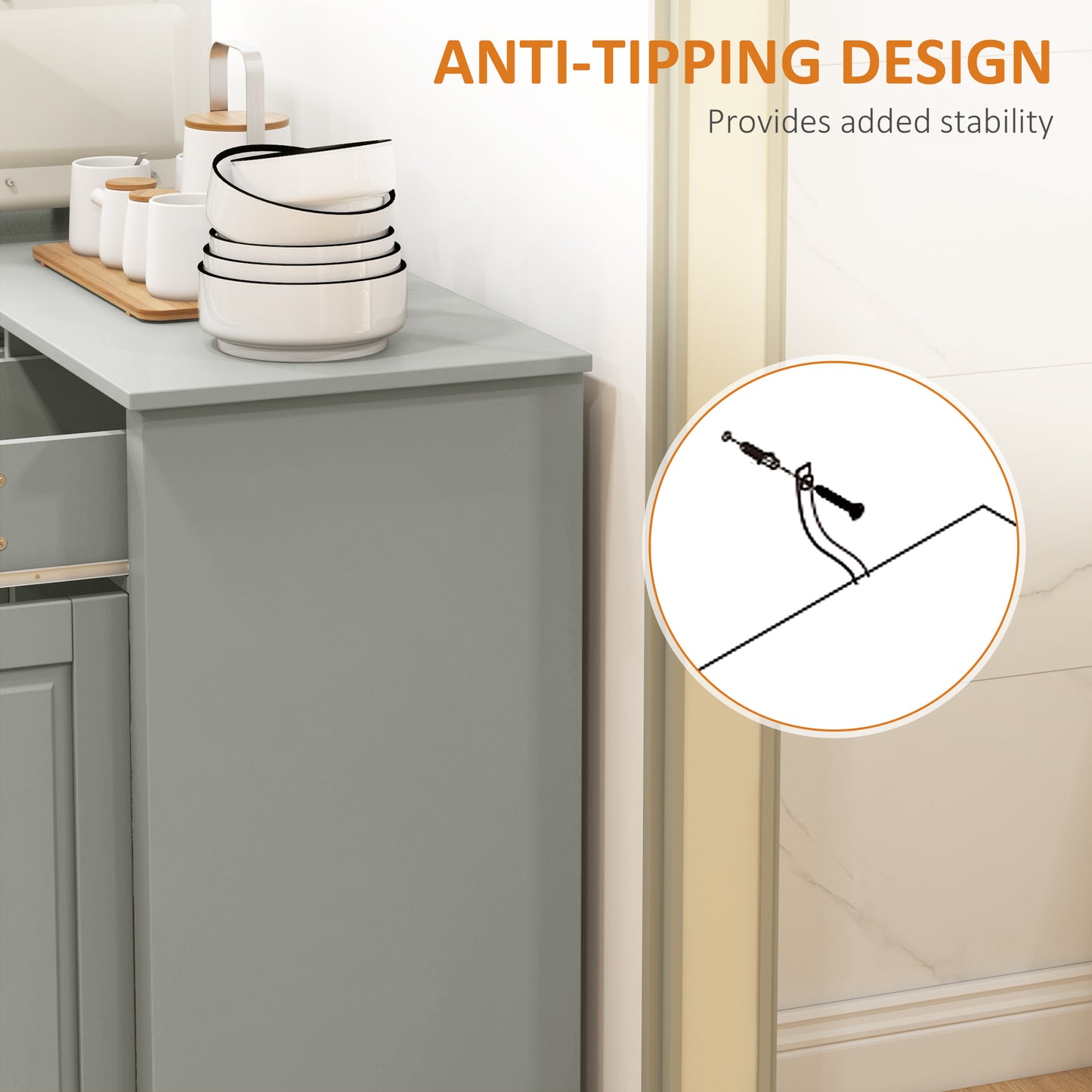 Modern Sideboard Cabinet, Buffet Cabinet with 2 Drawers and Adjustable Shelves, Buffets Tables for Dining Room, Grey