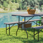 6FT 3PCS Faux Rattan Outdoor Camping Table Bench Set with Carrying Handles, Folding Picnic Table with 2 Benches, Brown