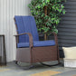 Outdoor Wicker Rocking Chair with Cushion, Patio PE Rattan Recliner Chair with Adjustable Footrest, Armrests, Red - Blue