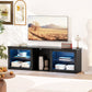 TV Stand with LED Lights, Modern Entertainment Center with Adjustable Glass Shelves, for TVs up to 70 Inch, Black