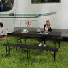6FT 3PCS Faux Rattan Outdoor Camping Table Bench Set with Carrying Handles, Folding Picnic Table with 2 Benches, Black