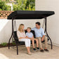Convertible Patio Swing Bed with Canopy and Cushions, 3 Seater Porch Swing for Outdoor, Backyard, Garden, Black - Black