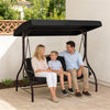 Convertible Patio Swing Bed with Canopy and Cushions, 3 Seater Porch Swing for Outdoor, Backyard, Garden, Black