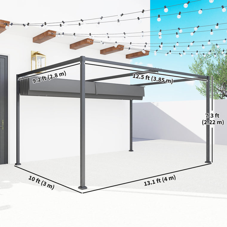 13' x 10' Dark Grey Patio Pergola with Retractable Canopy