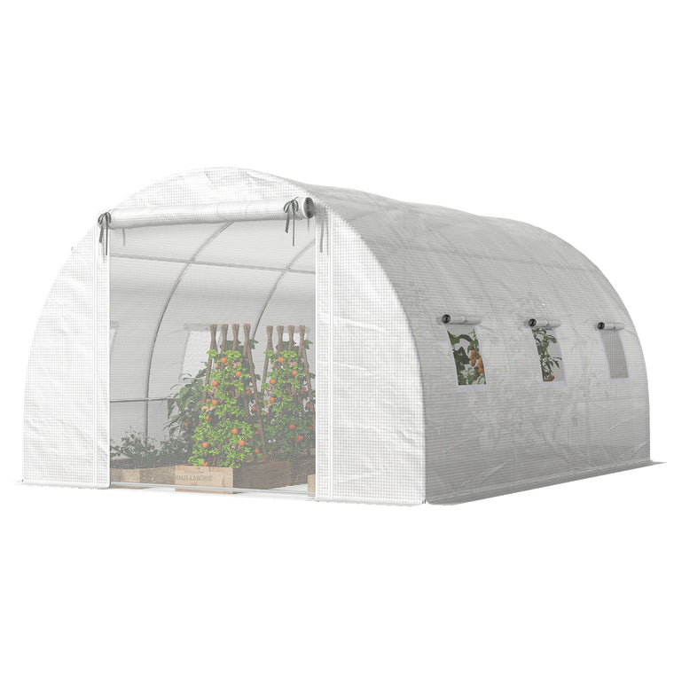 13' x 9.8' x 6.6' White Tunnel Greenhouse with Mesh Windows
