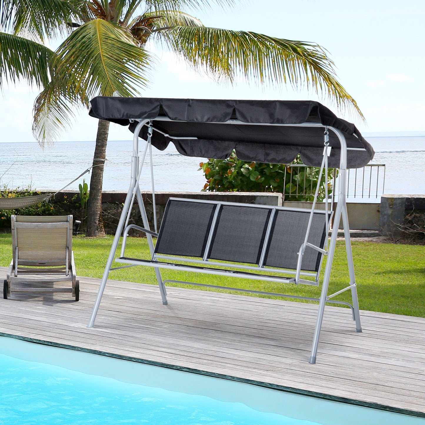 3-Seater Outdoor Swing Chair, Patio Swing, A Frame Porch Swing with Canopy, Garden Hammock Glider Bed, Light Grey