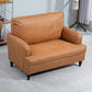 Modern Accent Chair, Leathaire Armchair with Turned Legs and Wide Seat, Comfy Chair for Living Room, Brown