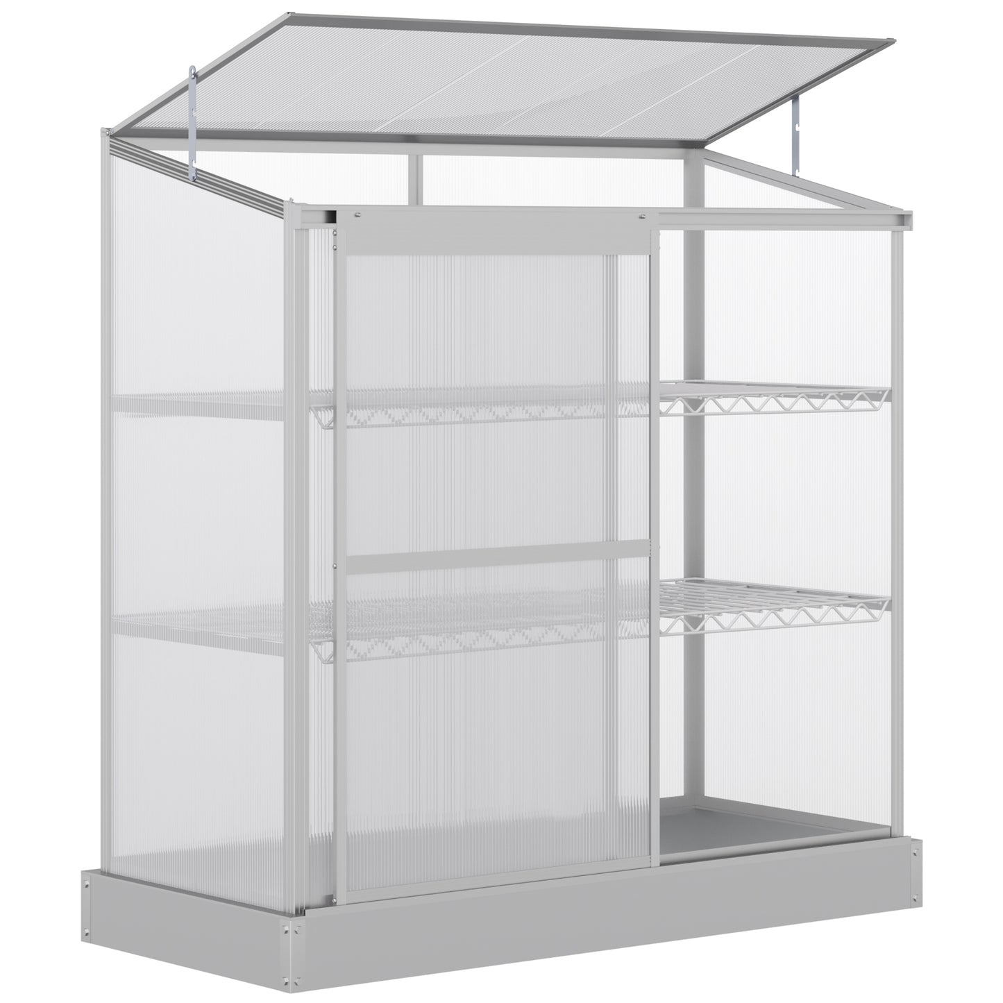 Aluminum Cold Frame Greenhouse, Raised Planter Bed Protection with Openable Top and 2 Shelves for Outdoor Indoor