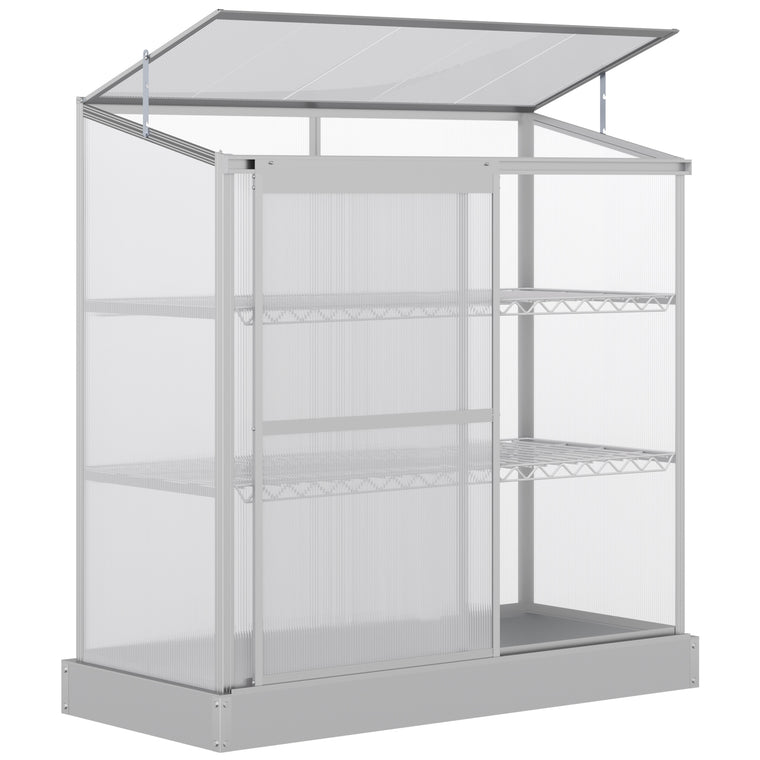 Aluminum Cold Frame Greenhouse with Openable Top & 2 Shelves