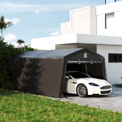 Portable Garage, Heavy Duty Carport Canopy with Ventilation Windows and Large Roll-up Door, Dark Grey - 11' x 20'