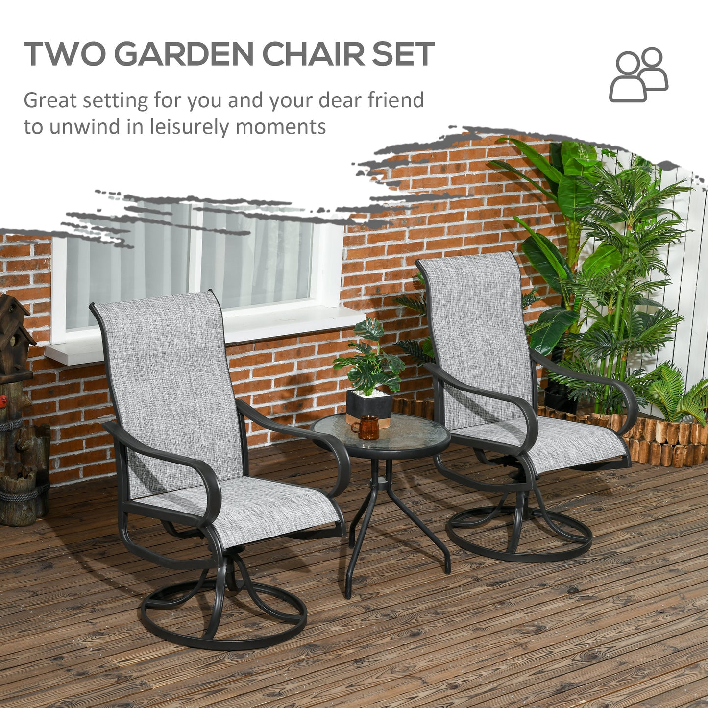 Patio Dining Chairs Set of 2, 360° Swivel Rocking Outdoor Chairs with Armrests, Breathable Mesh, Navy Blue