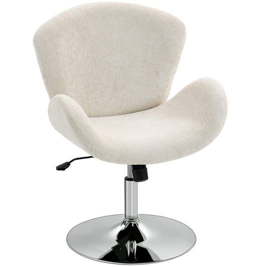 Velvet Swivel Office Chair with Bucket Seat - Cream White