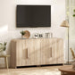 Sideboard Buffet Cabinet, 62" Modern Kitchen Storage Cabinet with Soft-Close Doors and Adjustable Shelves, Natural Wood