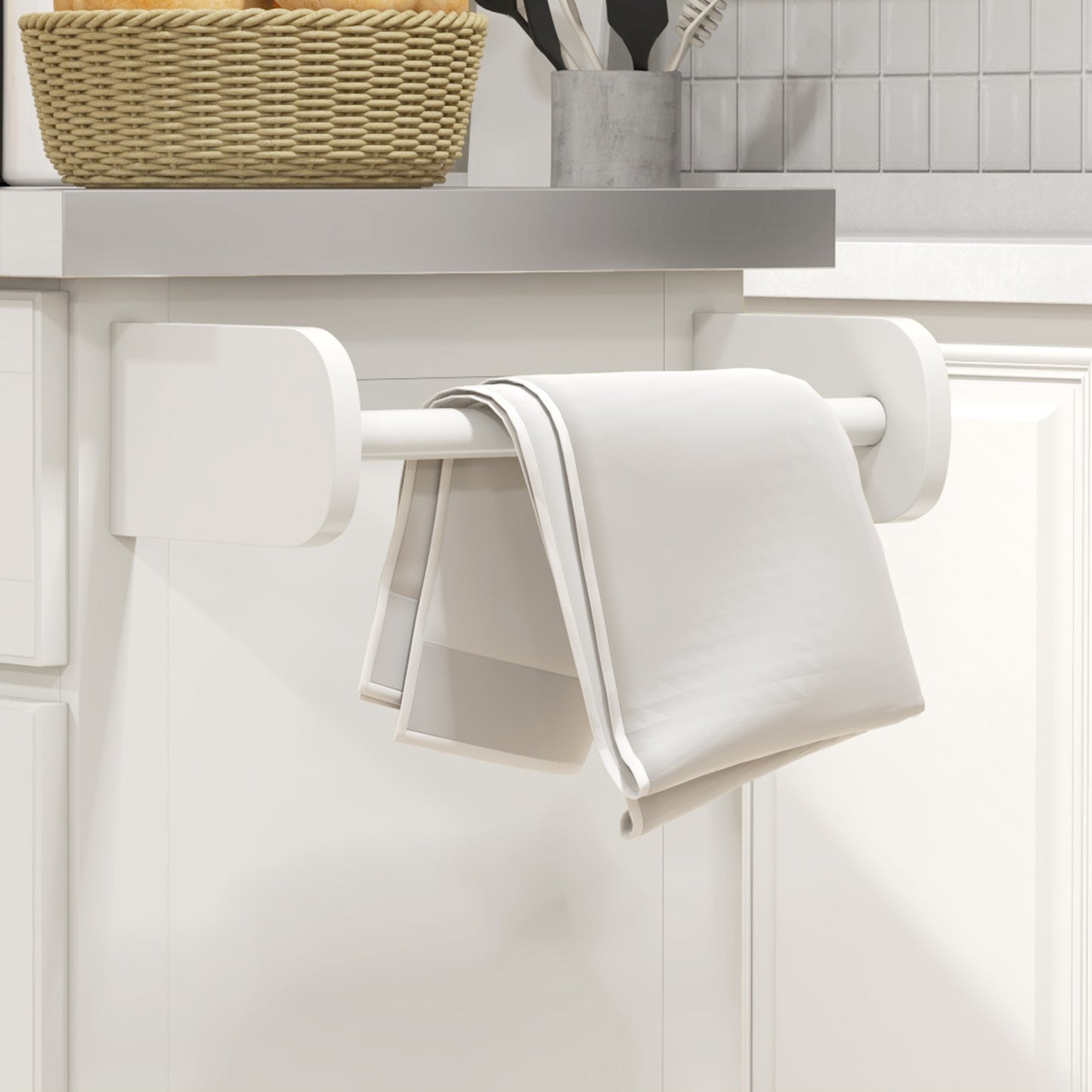 Rolling Kitchen Island with Storage and Stainless Steel Top, Kitchen Trolley with Drawers, Cabinets, Towel Rack, Cream