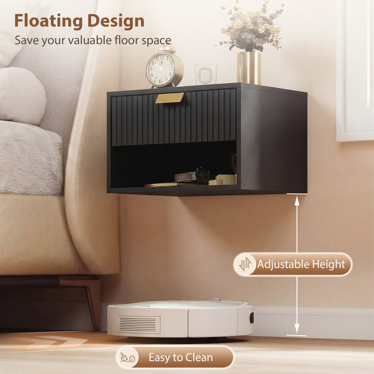 Floating Nightstand Set of 2 with Fluted Drawer