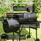 Portable Outdoor Charcoal BBQ Grill with Offset Smoker, Barbecue Grill with Spacious Cooking Area, 2 Shelves, Thermometer, Wheels for Patio Backyard Party, Black