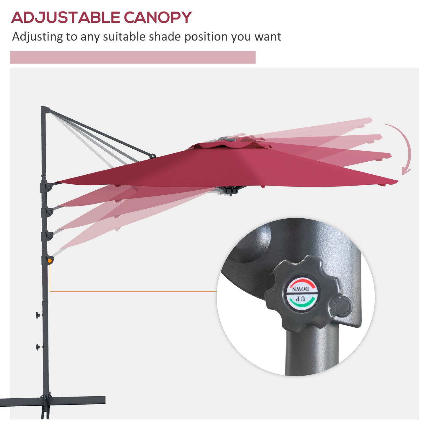 10 FT Cantilever Umbrella, Aluminum Hanging Offset Umbrella with 360°Rotation, Crank, Tilt, Cross Base, Red