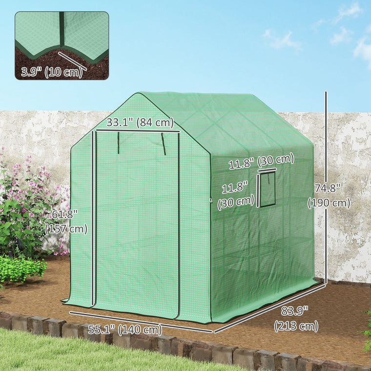 140 x 213 x 190 cm Walk-In Greenhouse with Tiered Shelves