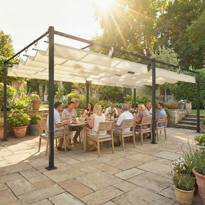 19' x 10' Pergola with Retractable Canopy and Sun Shade