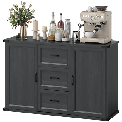 47" Sideboard Buffet with 3 Drawers and 2 Doors - Black Wood Grain