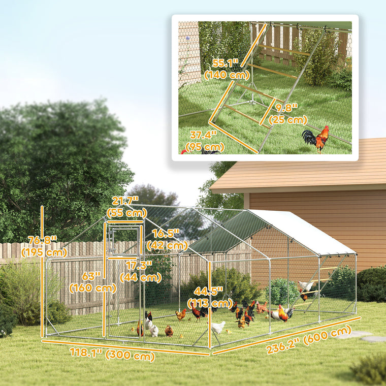 Large Metal Chicken Run with Waterproof Cover for 18-24 Chickens
