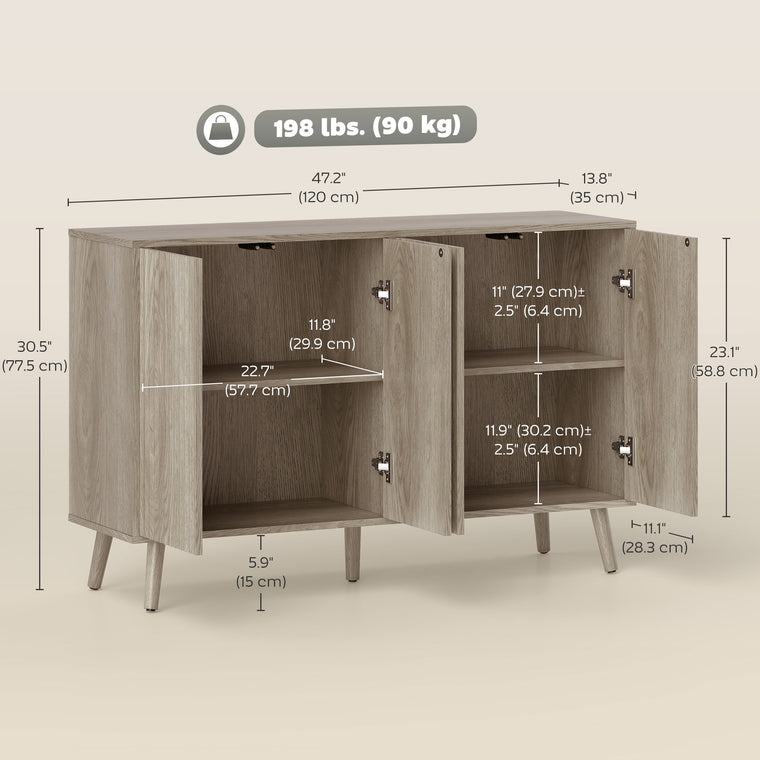 Fluted Buffet Cabinet with Adjustable Shelves