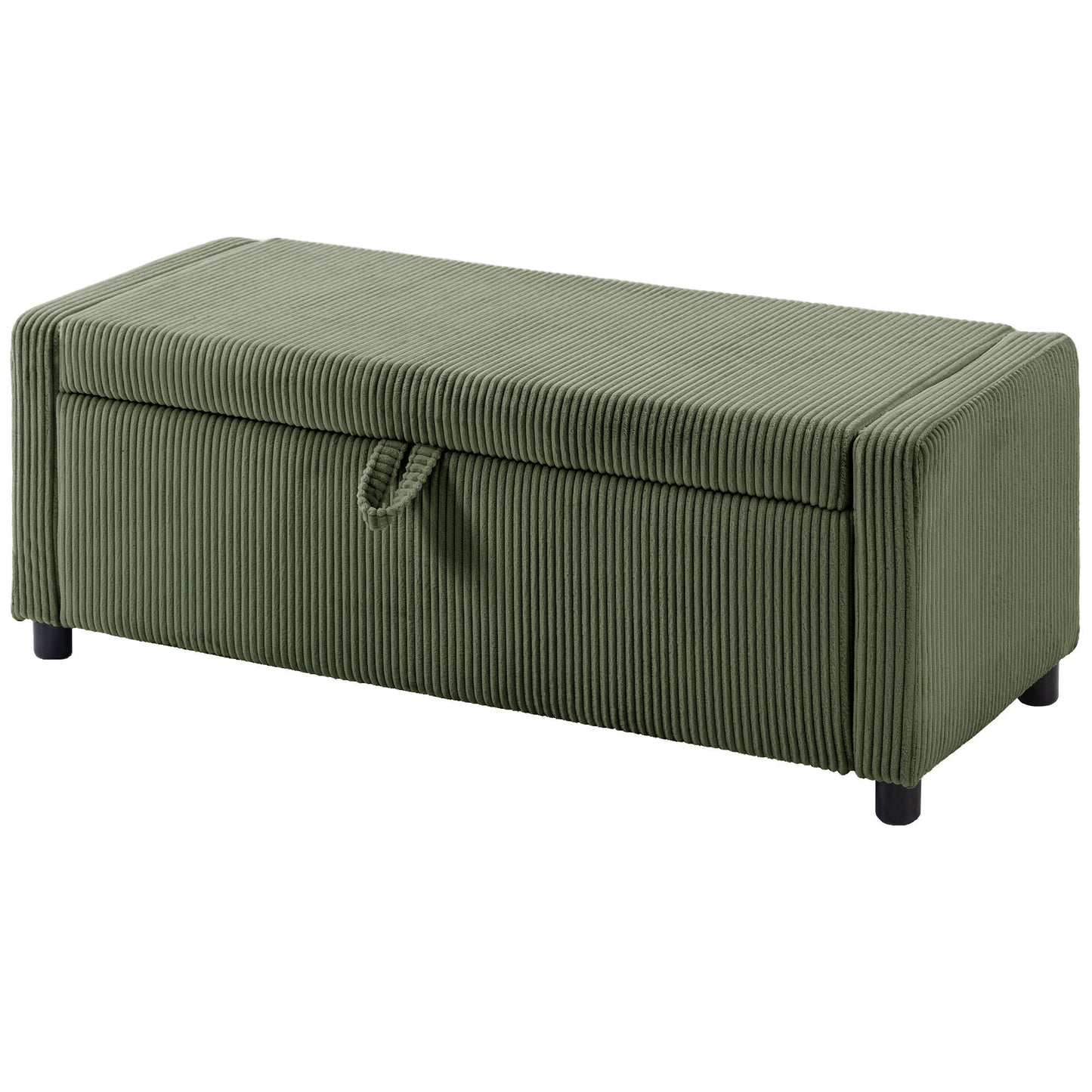 Storage Ottoman, Upholstered Corduroy End of Bed Bench with Thick Padding, Storage Bench for Bedroom, Dark Green