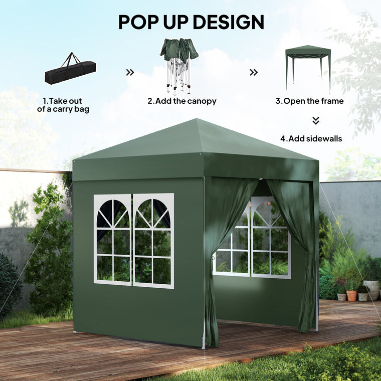 6.6' x 6.6' Dark Green Pop-Up Gazebo with Sidewalls & Bag