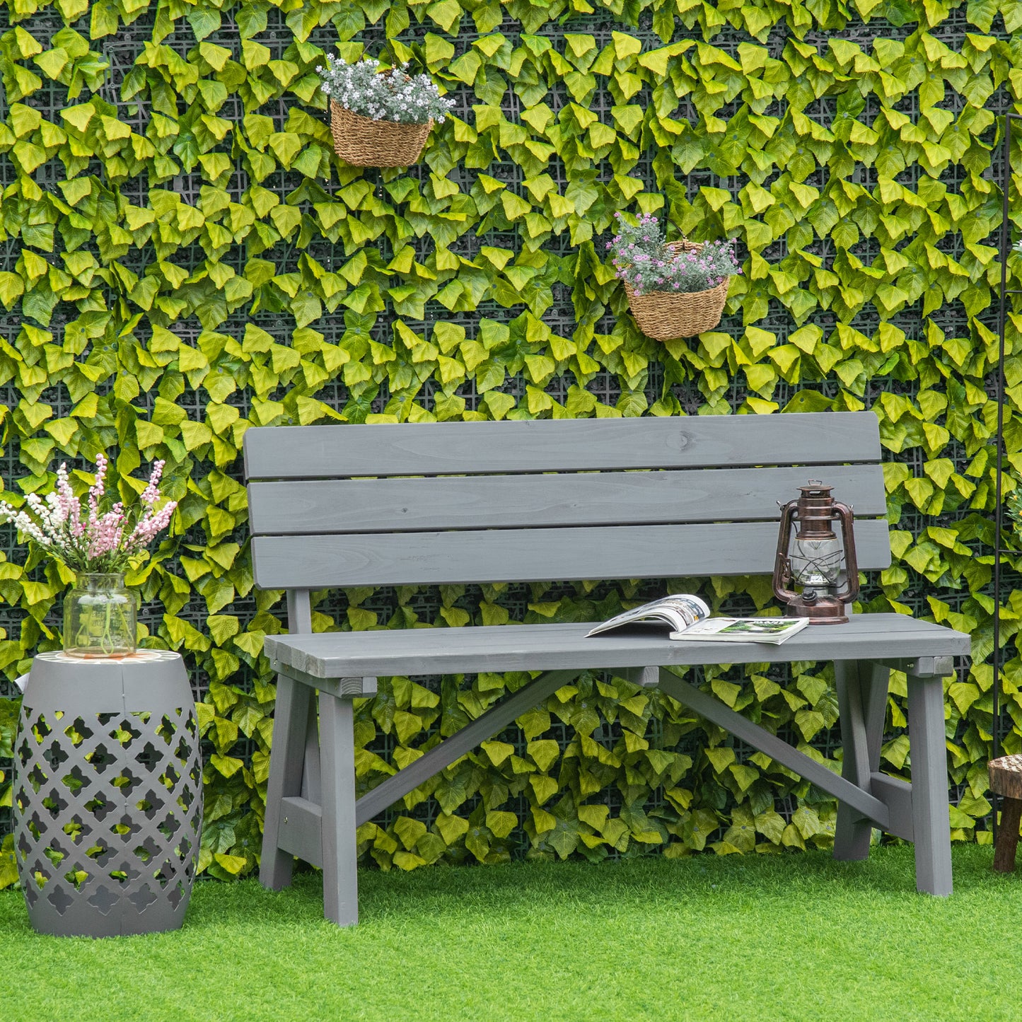 Wooden Garden Bench for Outdoor, 2-person Patio Bench, Loveseat Furniture for Lawn, Deck, Yard, Porch and Entryway, Grey