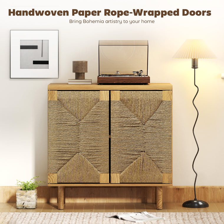 Handwoven Rope Accent Sideboard Cabinet - Oak