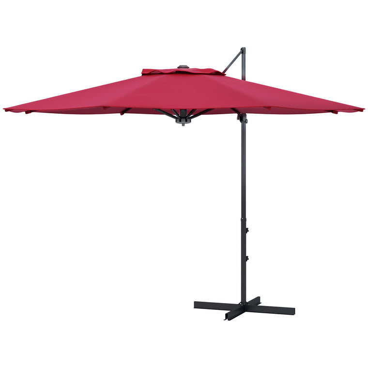 10FT Red Aluminum Cantilever Umbrella with 360° Rotation