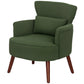 Modern Accent Chair, Upholstered Armchair with Solid Wood Legs and Lumbar Pillow for Living Room, Green