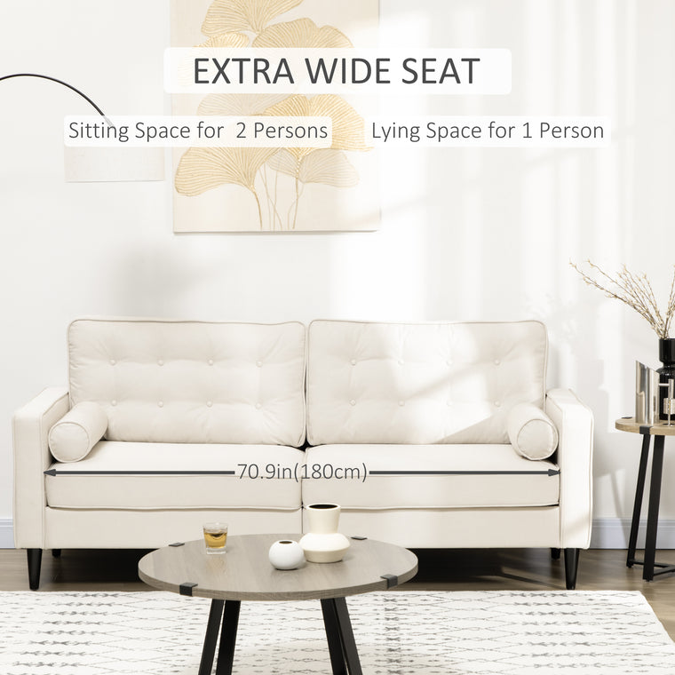 Mid-Century Button-Tufted Sofa - Cream White