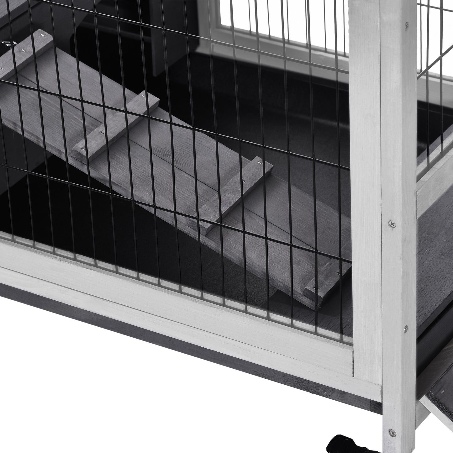 Wooden Indoor Rabbit Hutch Elevated Bunny Cage Habitat with Enclosed Run with Wheels, Suitable for Rabbits and Guinea Pigs, Grey
