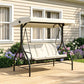 Convertible Patio Swing Bed with Canopy and Cushions, 3 Seater Porch Swing for Outdoor, Backyard, Garden, Beige