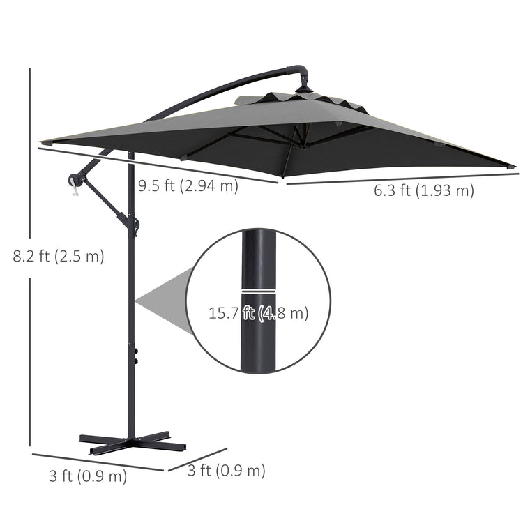 3(m) patio offset umbrella, with Cross Base - Dark Grey