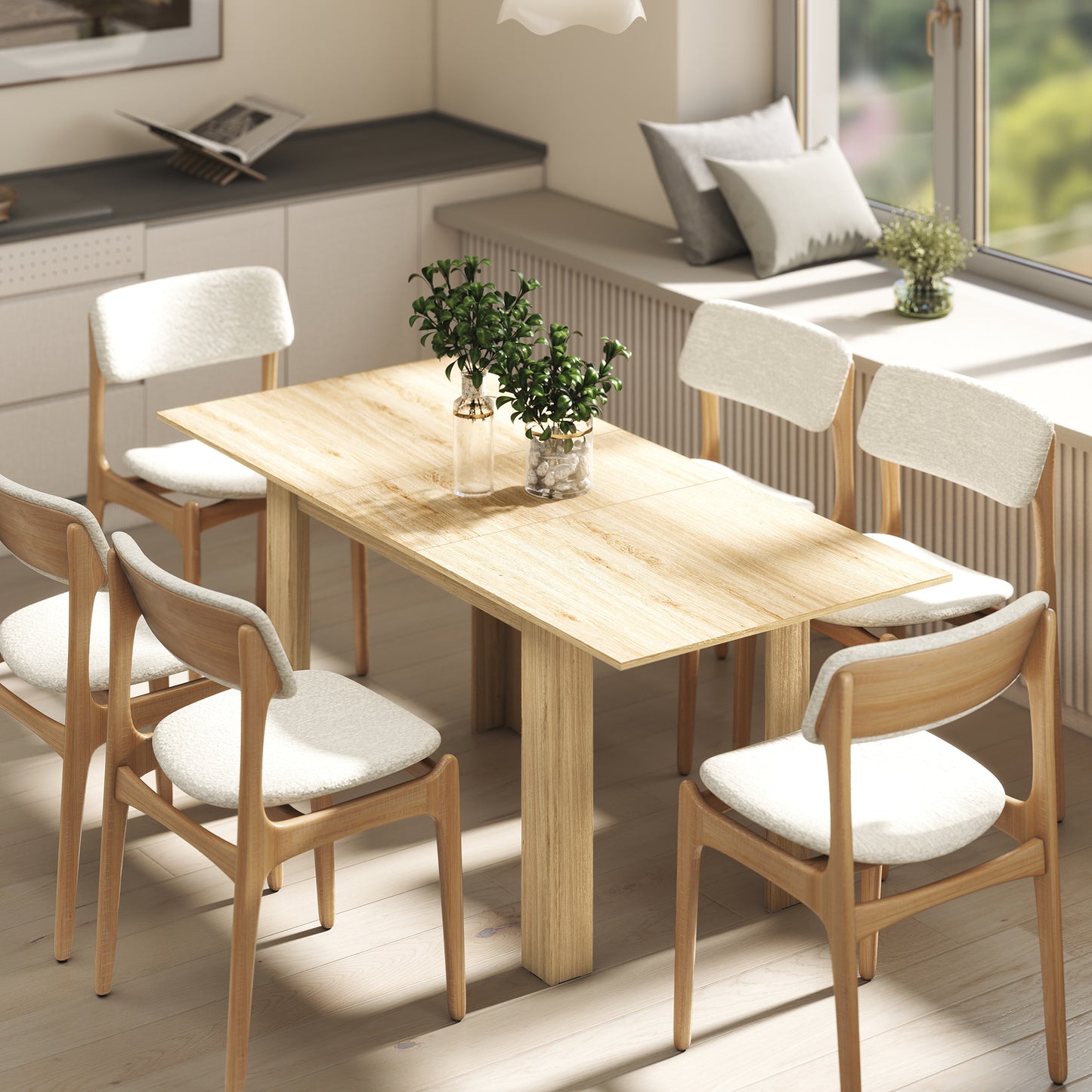 Modern Extendable Dining Table, 55.1 x 31.5 in, for 6-8 People, Expandable Dining Table for Kitchen, Natural Wood
