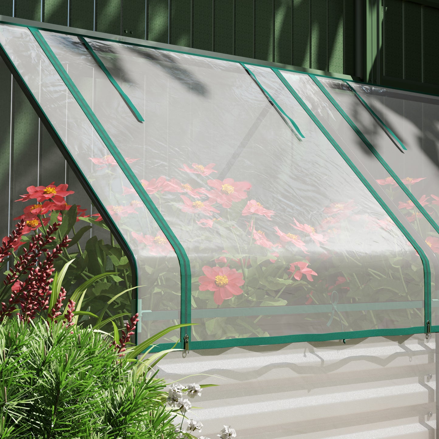 6' x 3' Metal Planter Box with Cover, Raised Garden Bed with Mini Greenhouse for Herbs, Vegetables, Clear and Silver