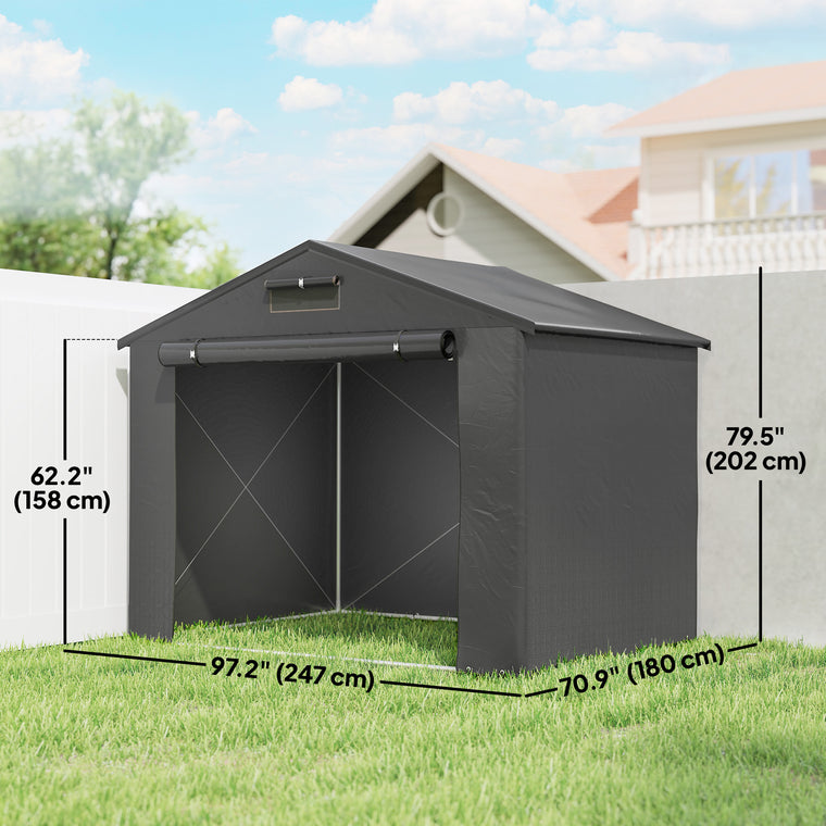 8' x 6' Galvanized Bike Storage Shed with Roll-Up Door and Vents