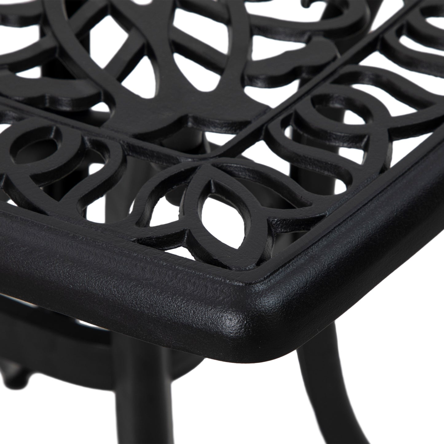 21" Square Outdoor End Table, Cast Aluminum Patio Side Table with Umbrella Hole for Garden, Balcony, Poolside, Black