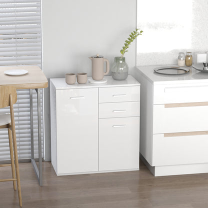 High Gloss Sideboard with 2 Drawers and 2 Doors - White