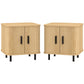Nightstand Set of 2, Side Table with Shutter Doors, Sofa End Table with Steel Frame, for Bedroom, Living Room, Oak