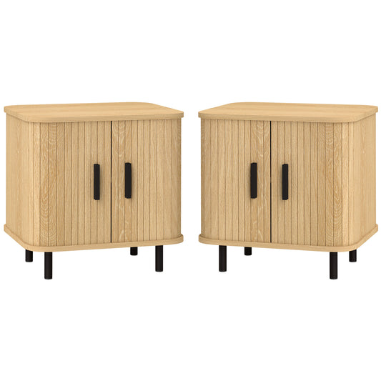 Set of 2 Nightstands with Shutter Doors - Oak