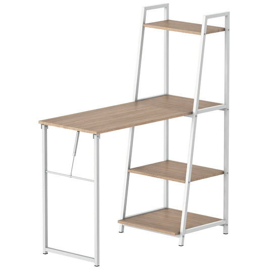 Computer Desk with Storage Shelves and Foldable Top - White