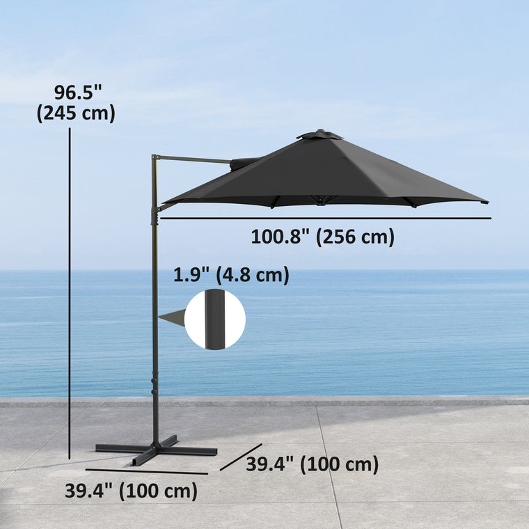 8.5' Black Offset Cantilever Patio Umbrella with 360° Rotation