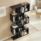 5-Tier Bookshelf, S Shaped Geometric Bookcase with 15 Compartments, Black Wood Grain