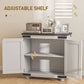 Sideboard Buffet, Kitchen Storage Cabinet with Barn Door and Adjustable Shelves, White and Brown